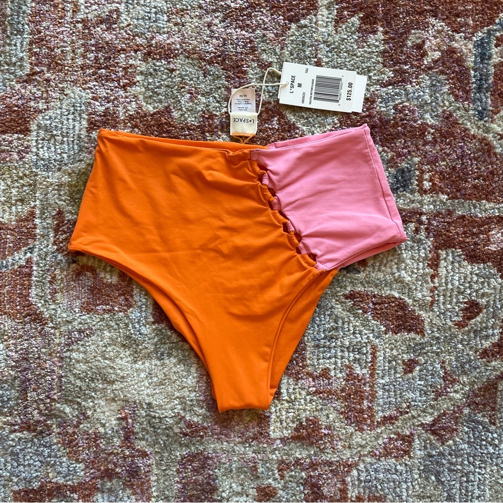 L*Space solstice high waisted bikini bottoms in tangerine/guava M